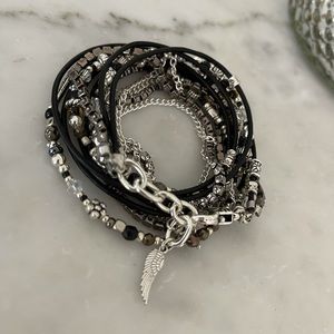 Boho pyrite leather wrap bracelet